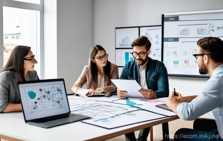 전자상거래 실기 시험에서 반드시 알아야 할 이론 - **Prompt 1: Dynamic E-commerce Operations Hub**
    A bright, modern office space buzzing with activ...