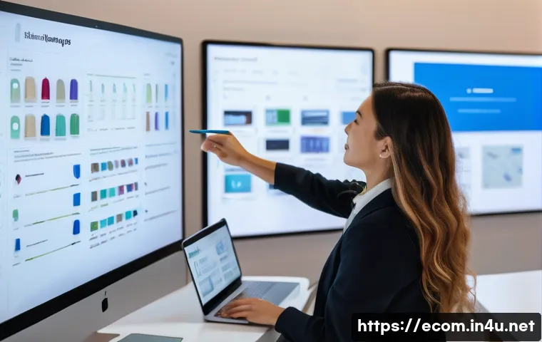 전자상거래 실기 시험 대비 상품 카테고리 최적화 기법 - **E-commerce Category Architect:** A brightly lit, modern office space with a focused female e-comme...